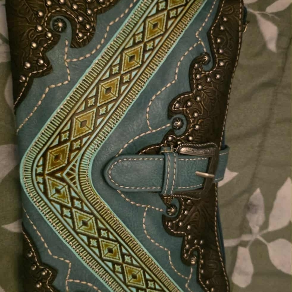 Montana West Turquoise and Brown Patterned Clutch